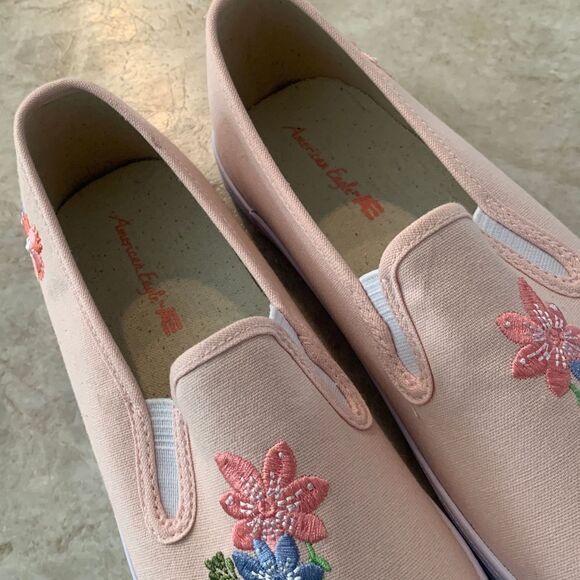 American Eagle Pink Embroidered Slip On Sneakers - Picture 3 of 8